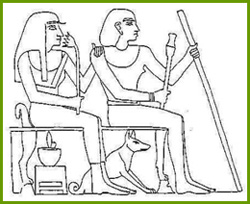 Dog sitting under Egyptians chair